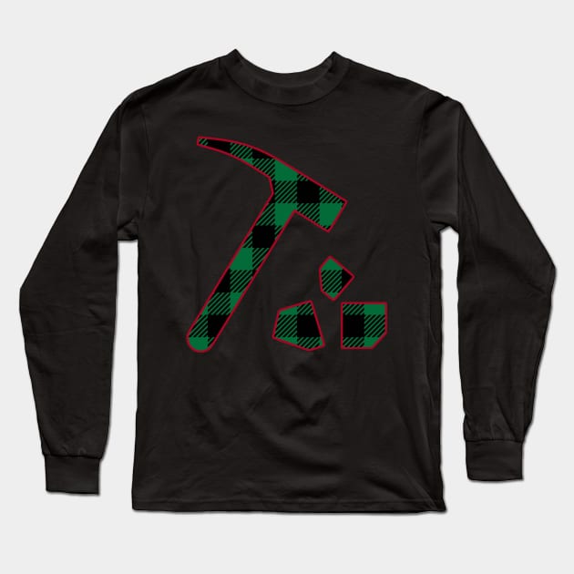 Plaid Christmas Rock Hammer Long Sleeve T-Shirt by Crimson Leo Designs